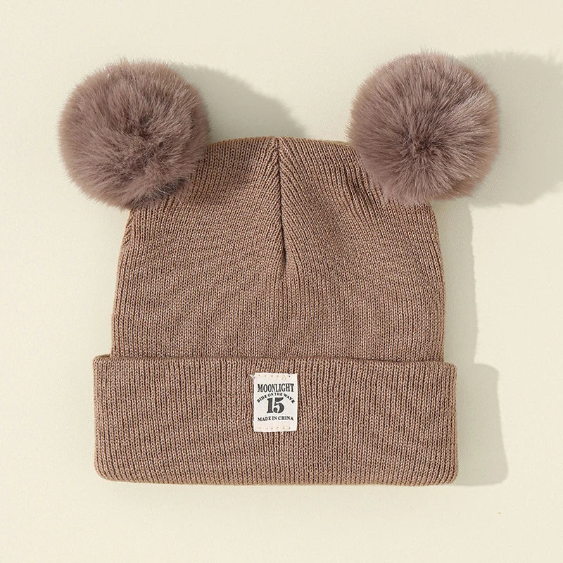 Cappello Invernale Lavorato a Maglia con Doppi Pompon per Neonati e Bambini | Caldo, Morbido e Unisex (6-24 Mesi)