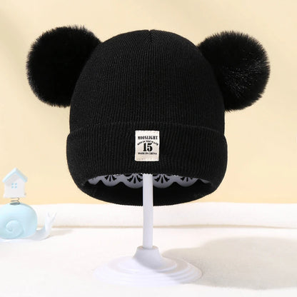 Cappello Invernale Lavorato a Maglia con Doppi Pompon per Neonati e Bambini | Caldo, Morbido e Unisex (6-24 Mesi)
