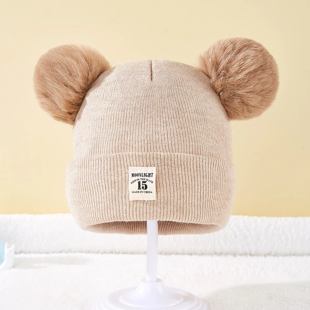 Cappello Invernale Lavorato a Maglia con Doppi Pompon per Neonati e Bambini | Caldo, Morbido e Unisex (6-24 Mesi)