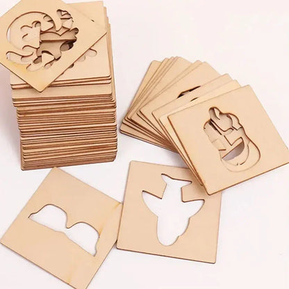 Stencil e Sagome in Legno da Colorare – Set Gioco di 20 Tessere per Disegnare e Ricalcare, Bambini 3+ Anni