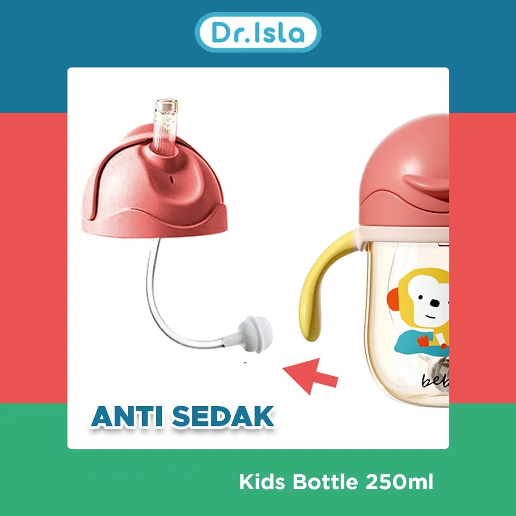 Bicchiere con Cannuccia per Bambini 250 ml – Tazza Antigoccia con Doppio Manico e Bevitura a 360°
