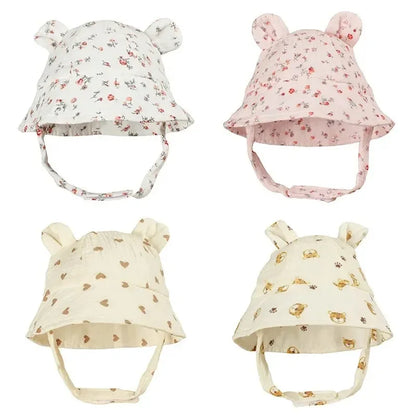 Cappello da Sole Neonato con Orecchie da Coniglietto in Cotone – Cappellino Estivo Regolabile 0-12 Mesi