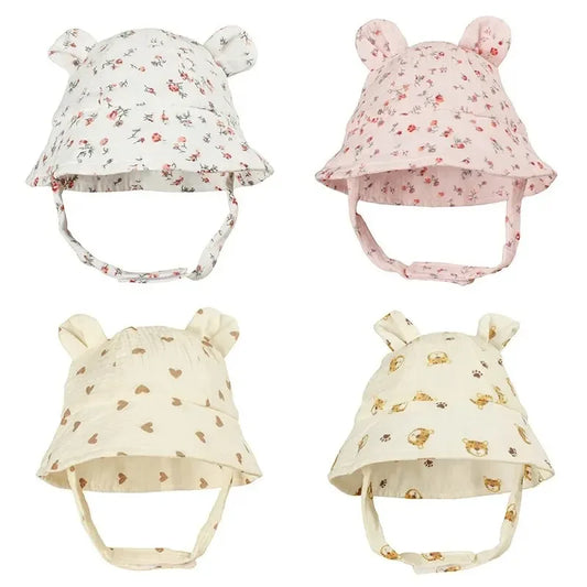 Cappello da Sole Neonato con Orecchie da Coniglietto in Cotone – Cappellino Estivo Regolabile 0-12 Mesi