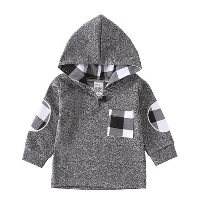 Felpa Leggera con Cappuccio Bambino 100% Cotone – Maglia a Maniche Lunghe con Dettagli a Quadri
