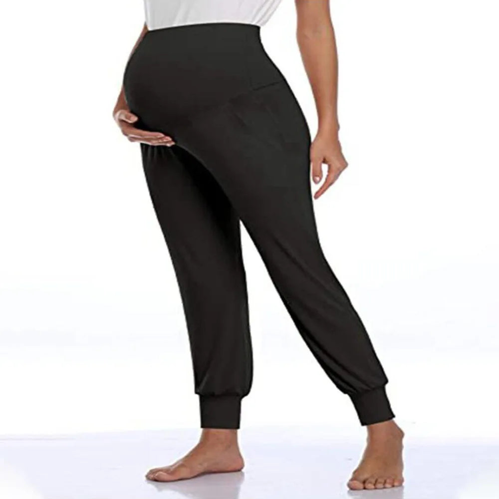 Pantaloni Premaman Jogger con Fascia Alta Elasticizzata e Tasche