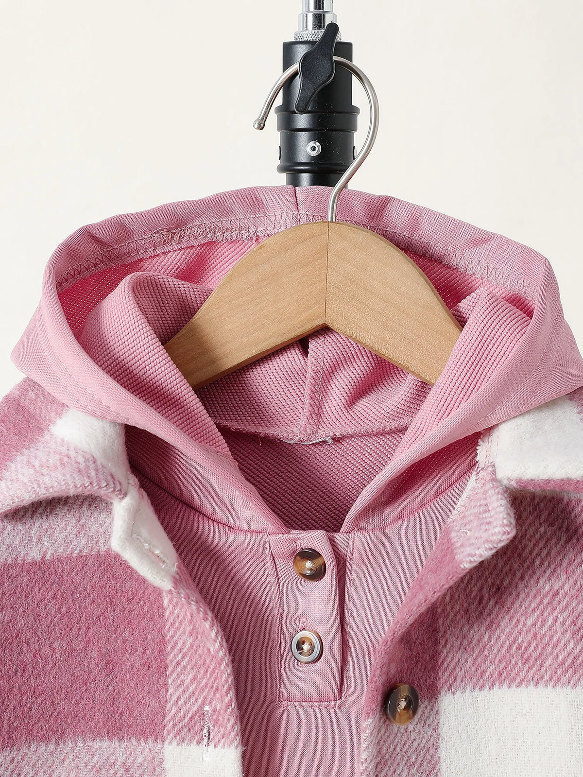 Completo Autunnale Bambina 3 Pezzi – Giacca a Quadri, Felpa con Cappuccio e Pantaloni Rosa