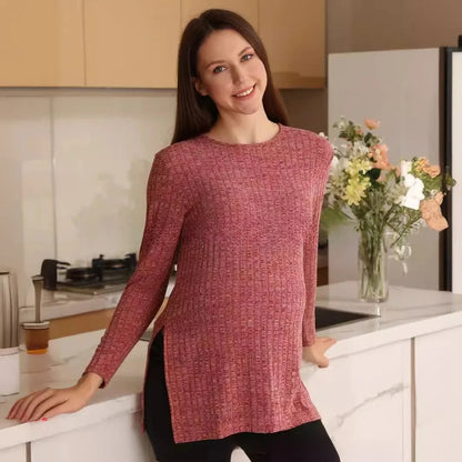 Maglia Premaman a Maniche Lunghe – Top Gravidanza Morbido con Spacchi Laterali e Vestibilità Ampia