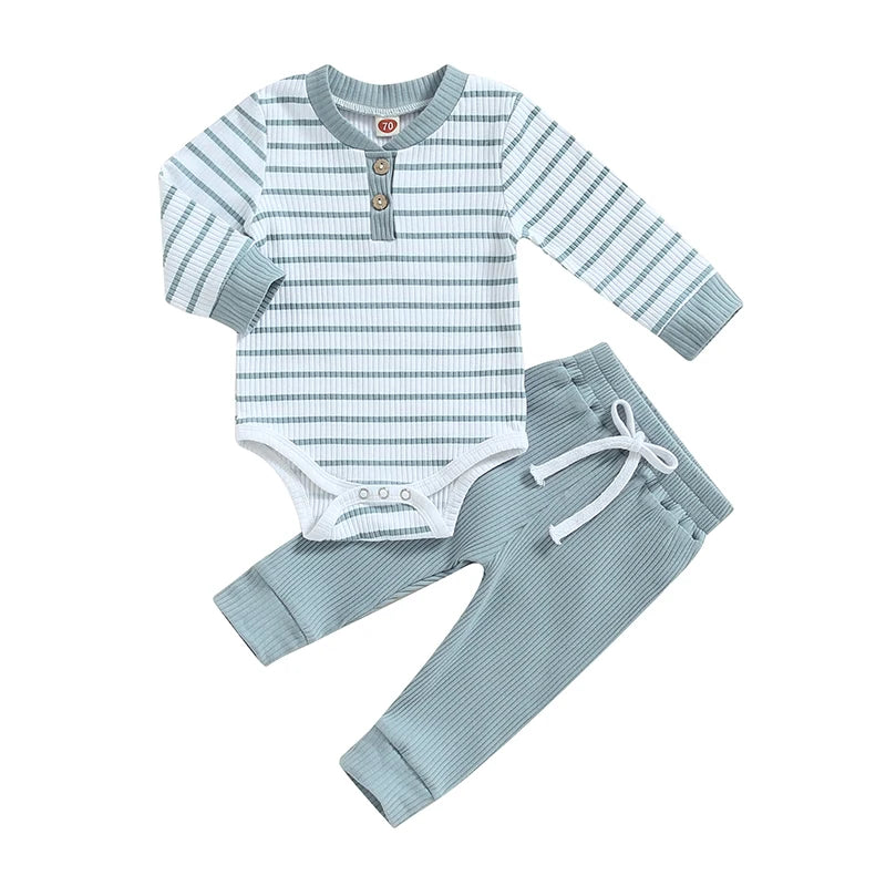 Completo Neonato e Bambino 2 Pezzi – Body a Righe e Pantaloni Lunghi Autunno Inverno