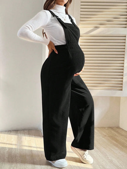 Salopette Premaman in Velluto a Coste di Cotone – Tuta con Bretelle Regolabili e Gamba Larga per la Gravidanza