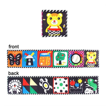 Libro Sensoriale in Stoffa ad Alto Contrasto per Neonati – Bianco, Nero e Colori