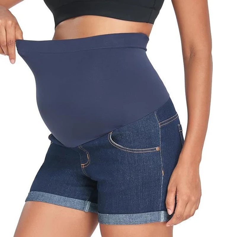 Shorts Jeans Premaman – Pantaloncini Denim Elasticizzati con Fascia Alta per il Pancione