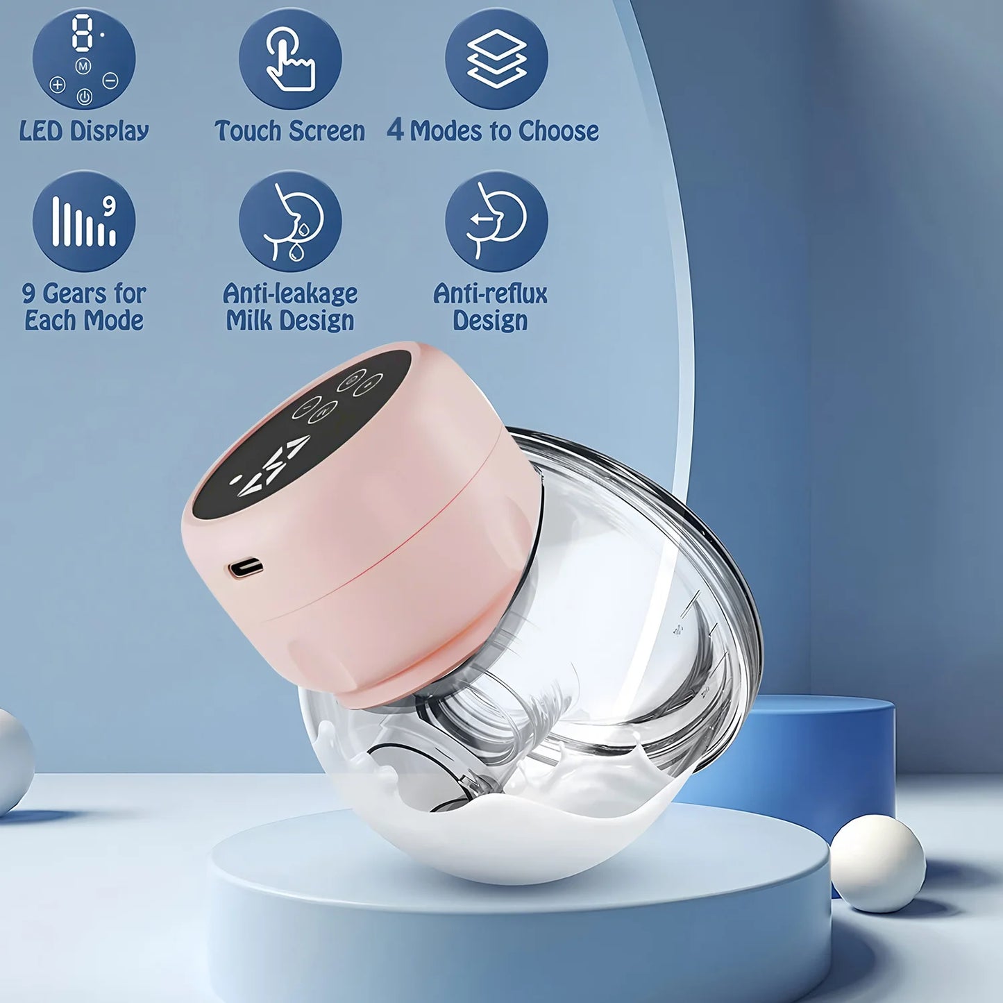 Tiralatte Elettrico Indossabile Senza Mani – Ricaricabile USB, 4 Modalità e 9 Livelli di Aspirazione