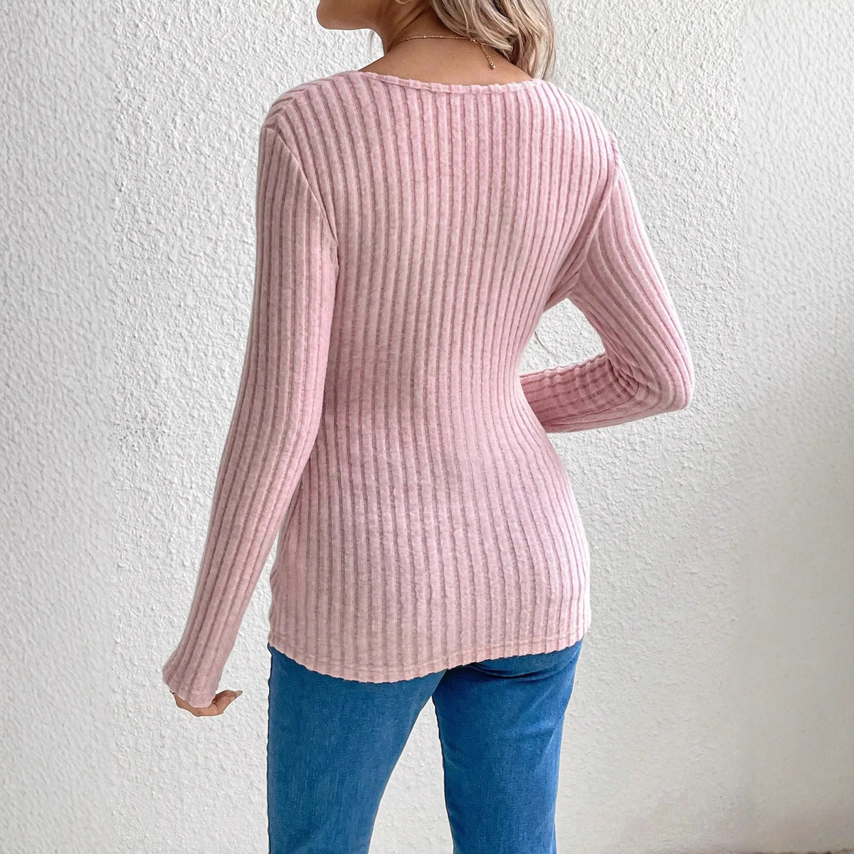 Maglia Premaman Lunga a Coste – Pullover con Scollo a V e Cintura