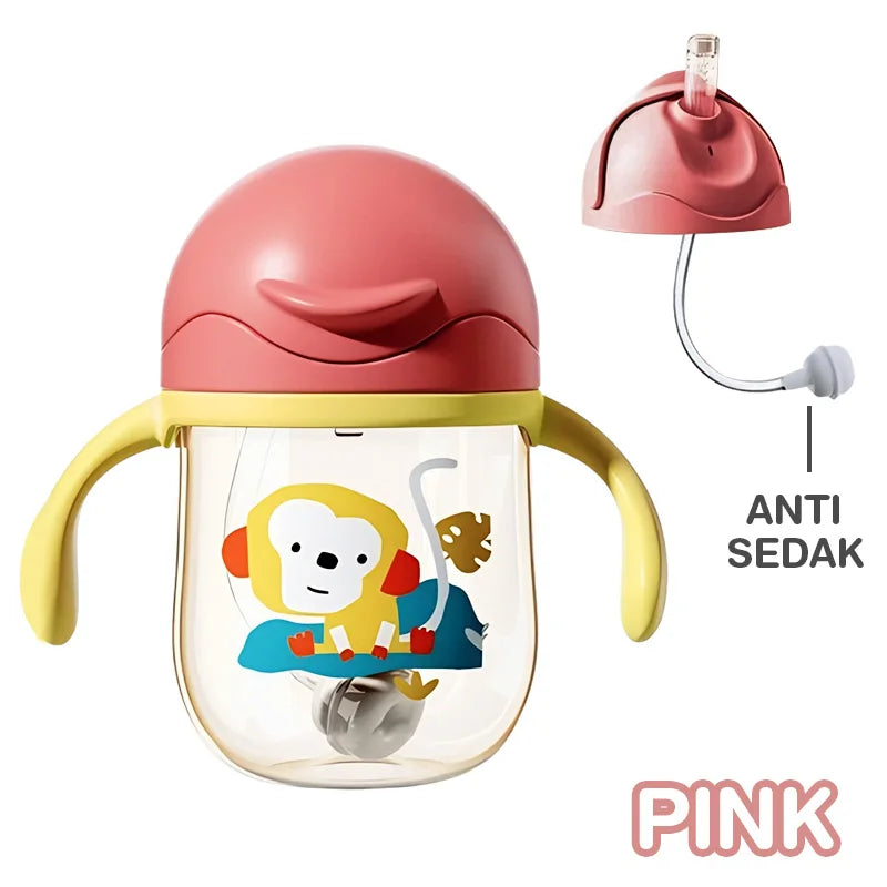 Bicchiere con Cannuccia per Bambini 250 ml – Tazza Antigoccia con Doppio Manico e Bevitura a 360°
