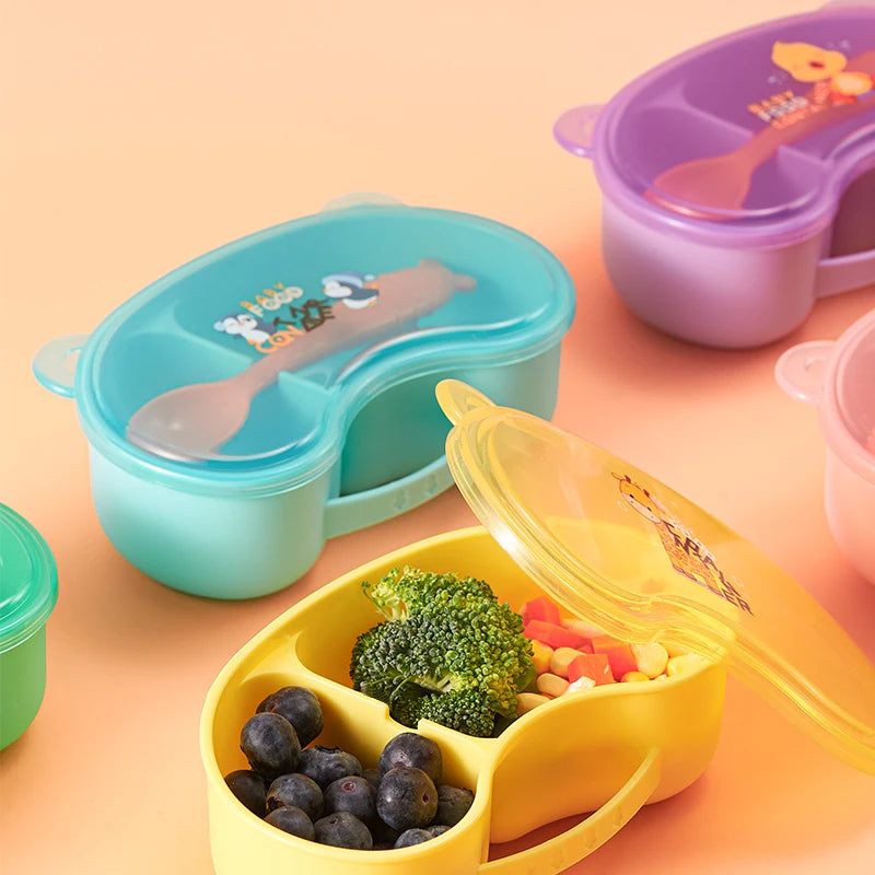 Contenitore Pappa e Svezzamento 300 ml - Lunch Box con 2 Scomparti e Cucchiaino