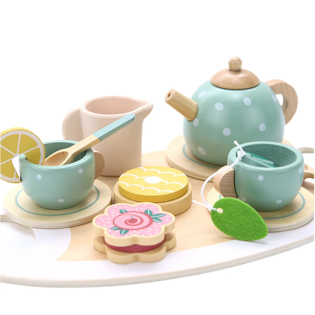 Set da Tè in Legno per Bambini – Servizio da Tè Giocattolo con Dolcetti, Gioco di Ruolo Educativo 3+ Anni