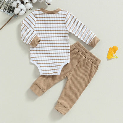 Completo Neonato e Bambino 2 Pezzi – Body a Righe e Pantaloni Lunghi Autunno Inverno