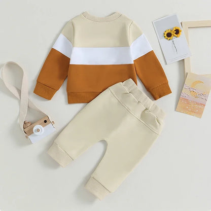 Completo Bambino 2 Pezzi – Felpa Color Block a Maniche Lunghe e Pantaloni Jogger