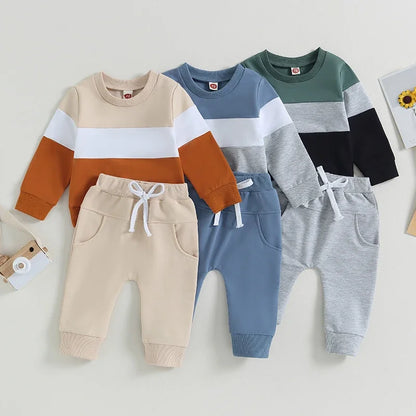 Completo Bambino 2 Pezzi – Felpa Color Block a Maniche Lunghe e Pantaloni Jogger