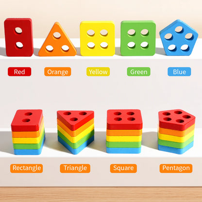 Gioco a Incastro in Legno con Forme Impilabili e Ingranaggi – Tavola Educativa per Bambini 3+ Anni