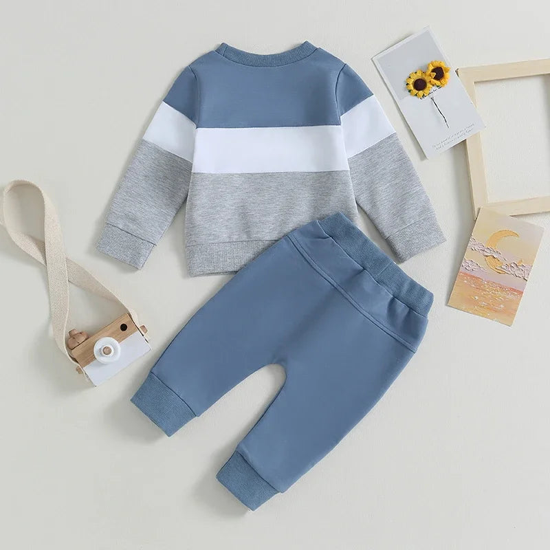 Completo Bambino 2 Pezzi – Felpa Color Block a Maniche Lunghe e Pantaloni Jogger