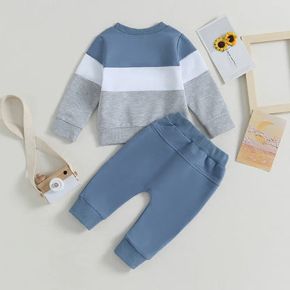 Completo Bambino 2 Pezzi – Felpa Color Block a Maniche Lunghe e Pantaloni Jogger