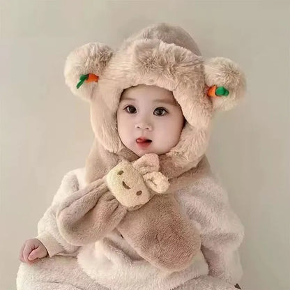 Cappuccio Sciarpa Invernale Bambino Antivento con Orecchie da Orsetto e Interno in Pile – 1-4 Anni