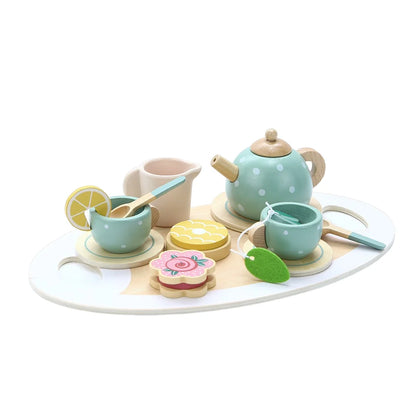 Set da Tè in Legno per Bambini – Servizio da Tè Giocattolo con Dolcetti, Gioco di Ruolo Educativo 3+ Anni