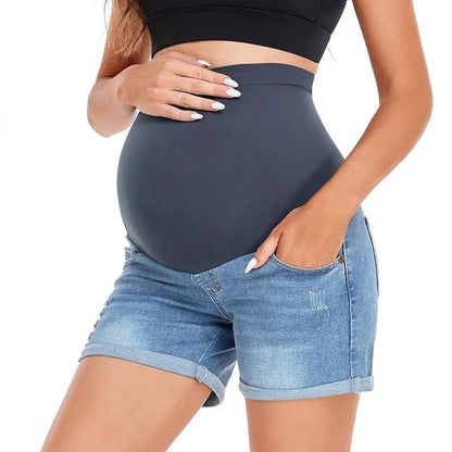Shorts Jeans Premaman – Pantaloncini Denim Elasticizzati con Fascia Alta per il Pancione