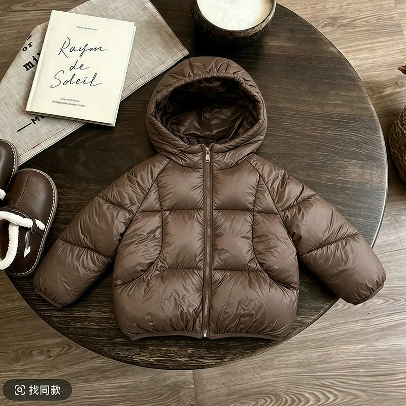 Giubbotto Invernale Bambino e Bambina Imbottito con Cappuccio e Interno in Peluche