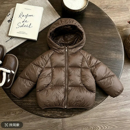 Giubbotto Invernale Bambino e Bambina Imbottito con Cappuccio e Interno in Peluche