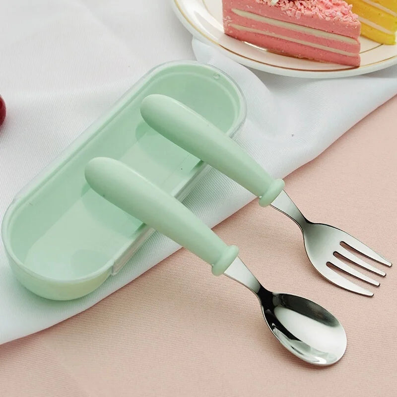 Set Posate Bambino in Acciaio Inox con Custodia – Cucchiaio e Forchetta 2+ Anni