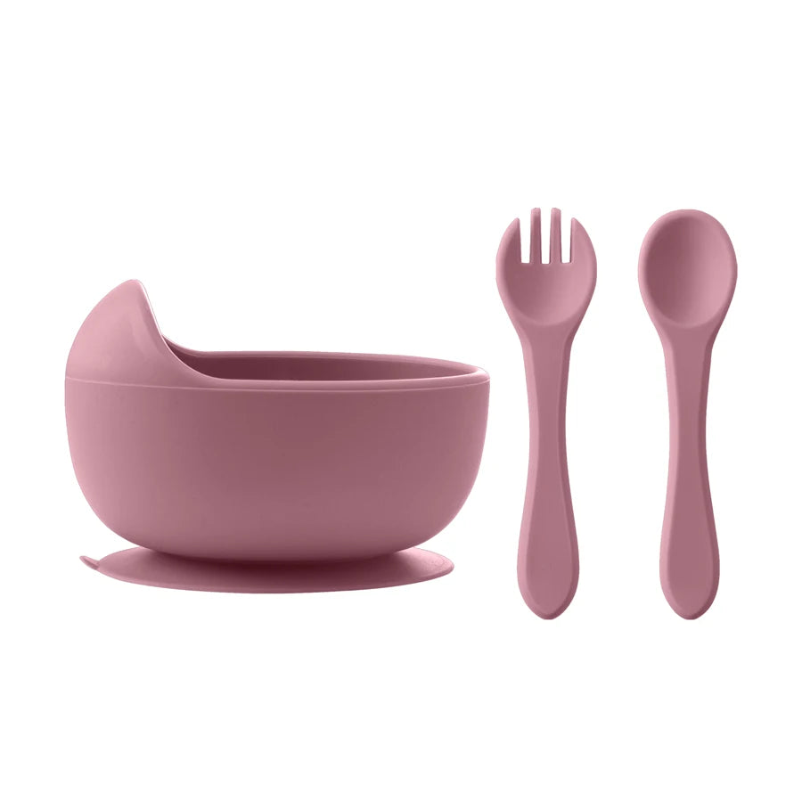 Ciotola Svezzamento con Ventosa in Silicone – Kit 3 Pezzi con Cucchiaio e Forchetta