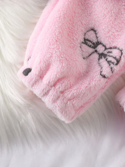 Tuta Invernale Bambina 2 Pezzi – Completo Rosa in Pile con Motivo a Fiocchi