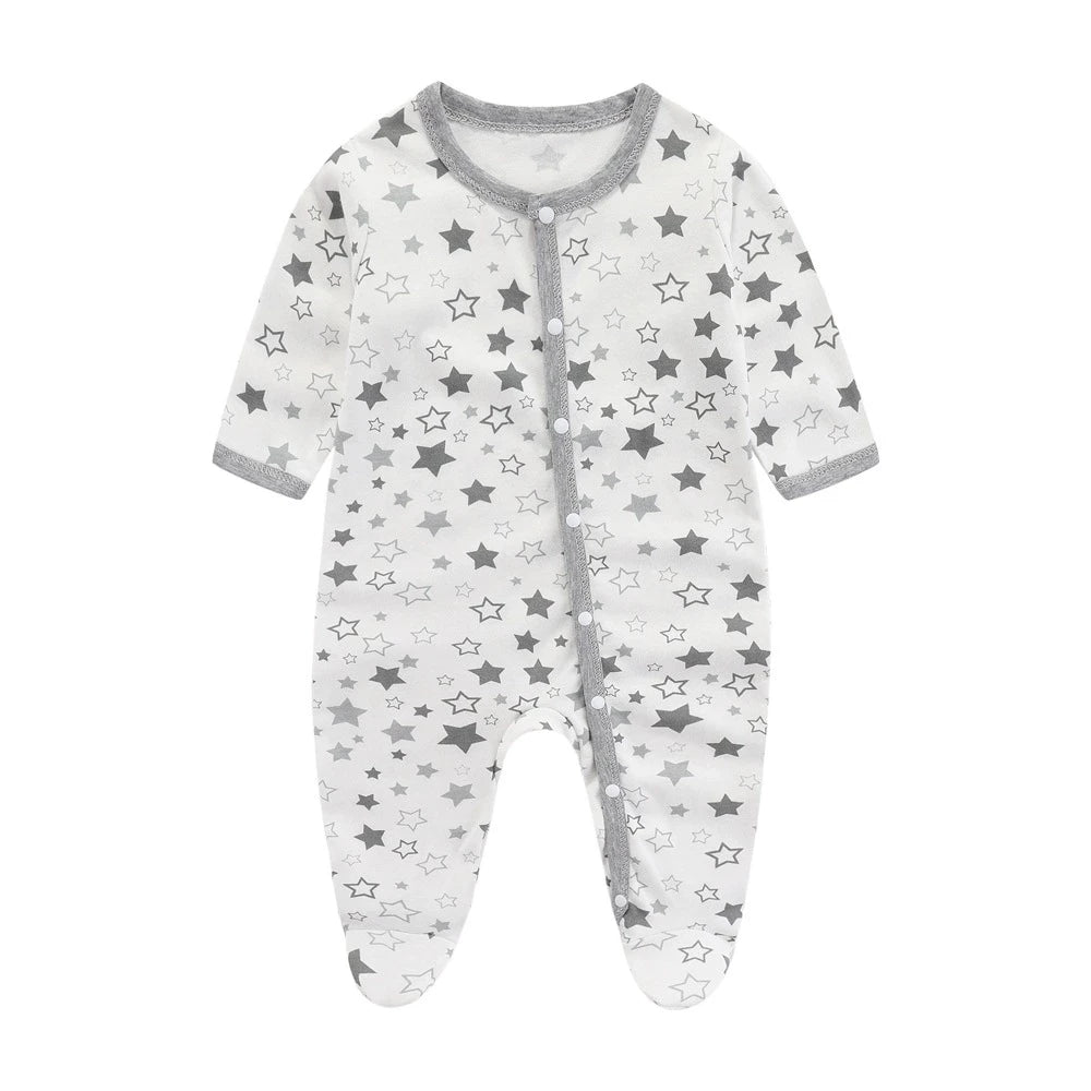Tutina Intera Neonato 100% Cotone – Manica Lunga con Bottoni Frontali