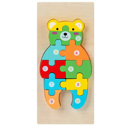 Puzzle Educativo in Legno per Bambini – Gioco a Incastro con Numeri e Animali