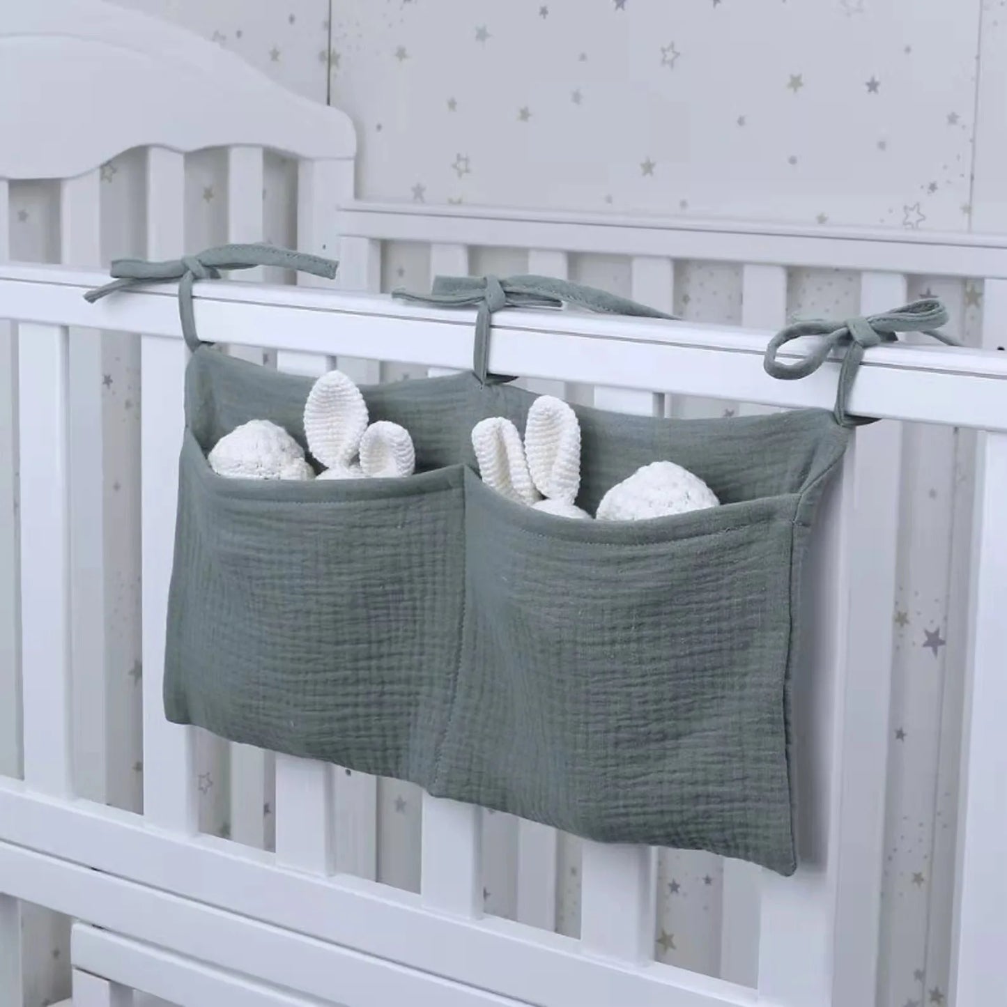 Organizer da Culla in Cotone – Porta Pannolini e Accessori Neonato con Doppia Tasca