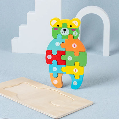 Puzzle Educativo in Legno per Bambini – Gioco a Incastro con Numeri e Animali