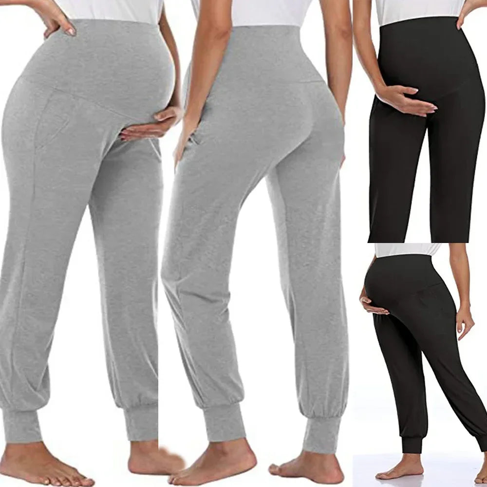 Pantaloni Premaman Jogger con Fascia Alta Elasticizzata e Tasche