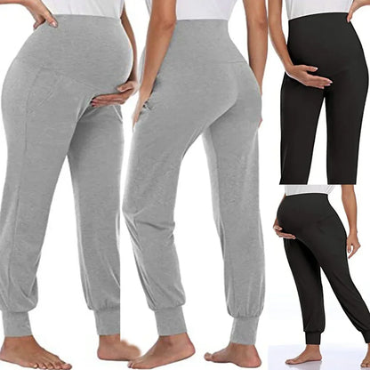 Pantaloni Premaman Jogger con Fascia Alta Elasticizzata e Tasche