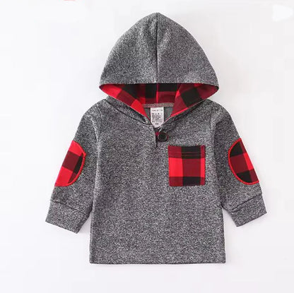 Felpa Leggera con Cappuccio Bambino 100% Cotone – Maglia a Maniche Lunghe con Dettagli a Quadri