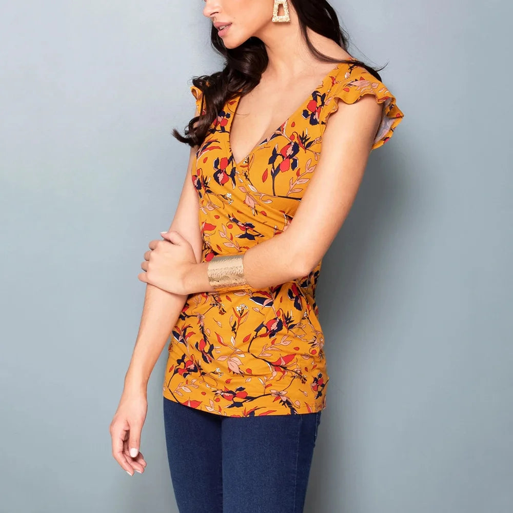 Vestito Premaman e Allattamento - Maglia con Incrocio Frontale e Fantasia Floreale