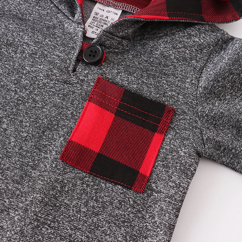 Felpa Leggera con Cappuccio Bambino 100% Cotone – Maglia a Maniche Lunghe con Dettagli a Quadri