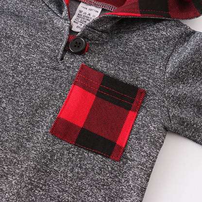 Felpa Leggera con Cappuccio Bambino 100% Cotone – Maglia a Maniche Lunghe con Dettagli a Quadri