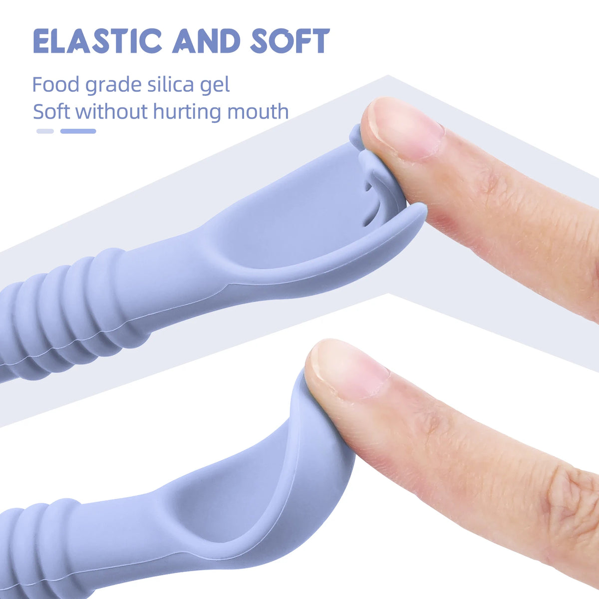 Set Posate Svezzamento in Silicone con Massaggiagengive – Cucchiaino e Forchettina Ergonomici per Bambini