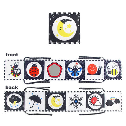 Libro Sensoriale in Stoffa ad Alto Contrasto per Neonati – Bianco, Nero e Colori