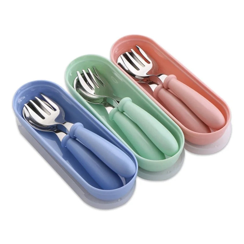 Set Posate Bambino in Acciaio Inox con Custodia – Cucchiaio e Forchetta 2+ Anni