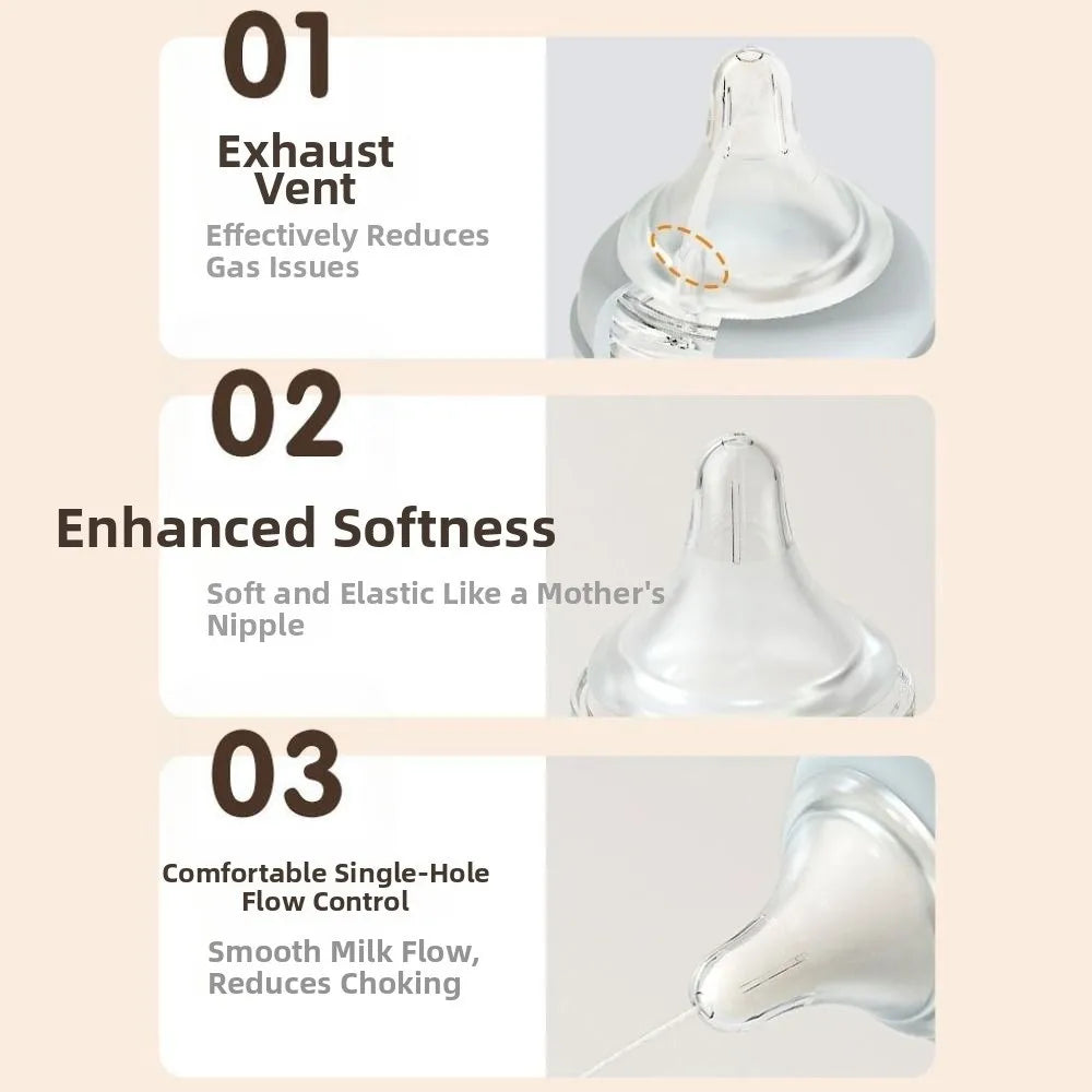 Biberon Anticolica in Vetro Borosilicato con Tettarella in Silicone Liquido – 80/160 ml