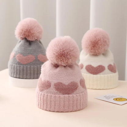 Cappello Invernale Neonata in Maglia – Berretto Elasticizzato con Pompon e Risvolto