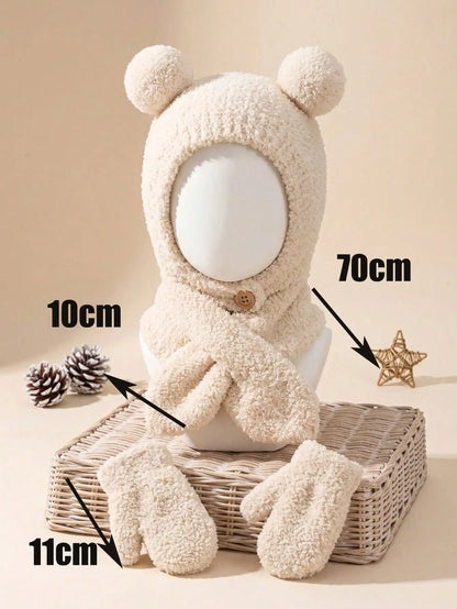 Set Invernale Neonato Effetto Teddy – Cappello Copriorecchie, Sciarpa e Guanti a Muffola